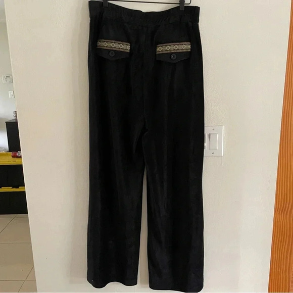 Celestial Blue Black Corduroy Ribbon Detail High Rise Loose Leg Pant Women’s Med - Picture 8 of 12
